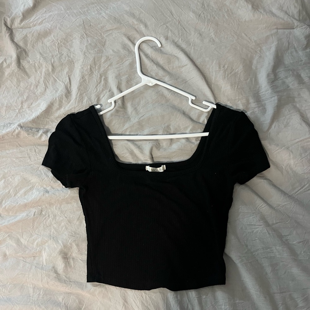 Bozzolo Black Crop Blouse Short Sleeve Fitted